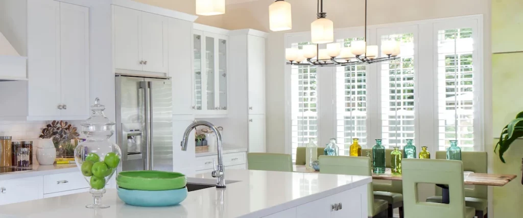 kitchen with interior custom plantation shutters made of wood