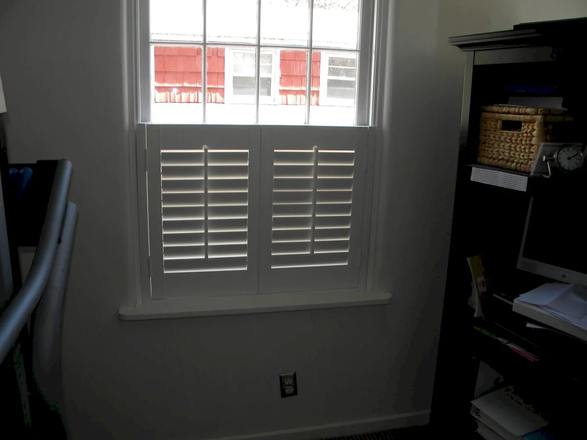 office with half, café indoor custom plantation shutters made of wood