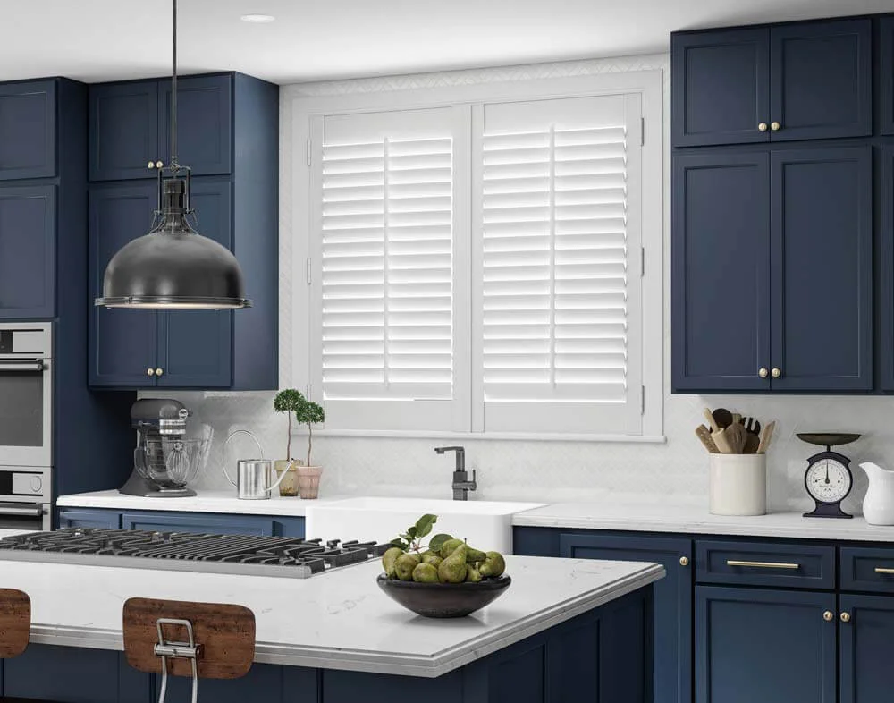 kitchen with inside custom plantation shutters made of pvc